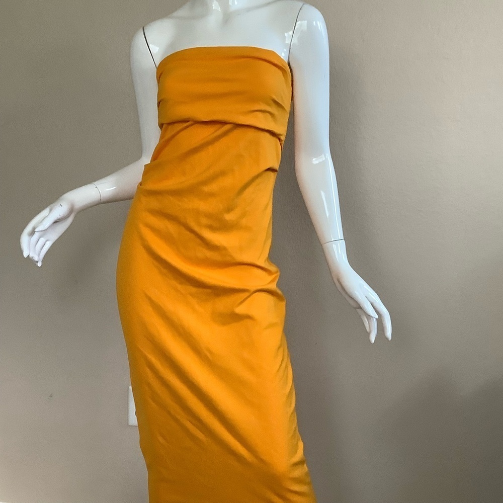 Zara Blogger Fave  Strapless Orange Midi Dress NWT - Picture 3 of 7